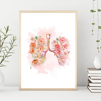 

Lungs And Pink Flower Print Bronchi Medical Anatomy Pictures Wall Art Canvas Painting Medicine Doctor Office Decor Unframed