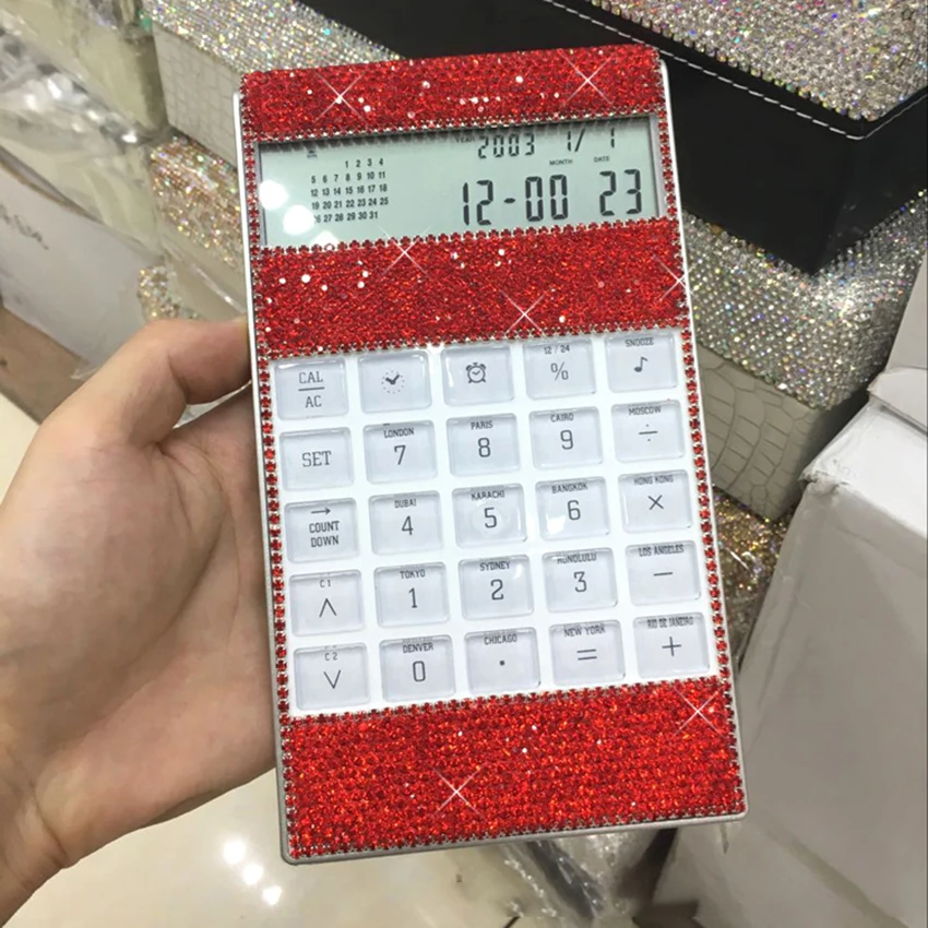 

8 Digits Crystal Office Calculator with Calendar Time Alarm Clock for Fashionable Desk Decorative Calculator, Office, Home Gift