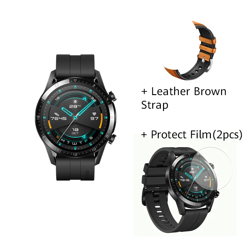 Leather Brown strap Original HUAWEI Watch GT 2 GT2 Smart 46MM GPS Life Waterproof Bluetooth Phone Call Heart Rate For Android iOS CN Version - Цвет: Leather Brown strap