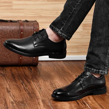 

Men genuine Leather Oxfords High Quality Shoes Classic Mens Formal Shoe lace up Casual Bullock Dress Wedding Shoes big size 47