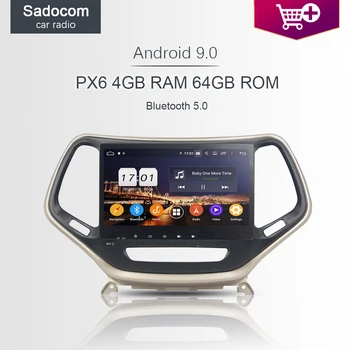 

10.1" PX6 Android 9.0 4GB+64GB+8core Bluetooth 5.0 Car DVD Player GPS Glonass map autoradio wifi TV For Jeep Cherokee 2016 2017