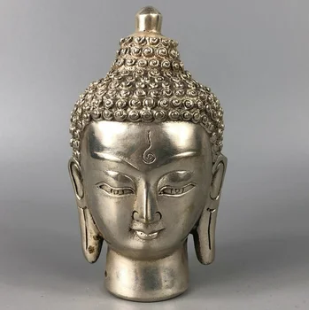 

Chinese Antique Rare Collectible Old Tibet Silver Handwork Buddha Head Statue