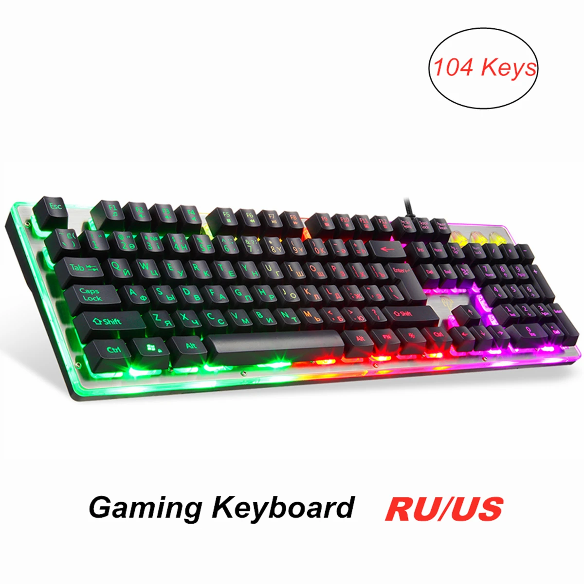 Kopen Gaming Toetsenborden 104 Toetsen Rgb Led Backlit Bedraad Mechanische Voelen Russische Toetsenbord Voor Pc Laptop Tablet Gamer
