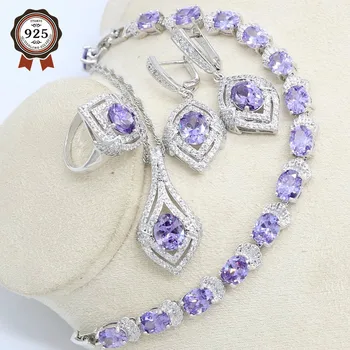 

Purple Cubic Zirconia Silver Color Jewelry Costume Jewelry Sets For women Earrings Sets Ring Pendants Necklace Bracelets