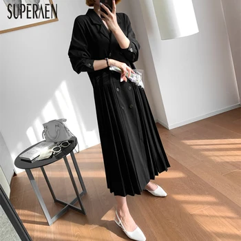 

SuperAen 2020 Spring New Korean Style Dress Women Solid Color Ladies Pleated Dress Temperament Women Clothing
