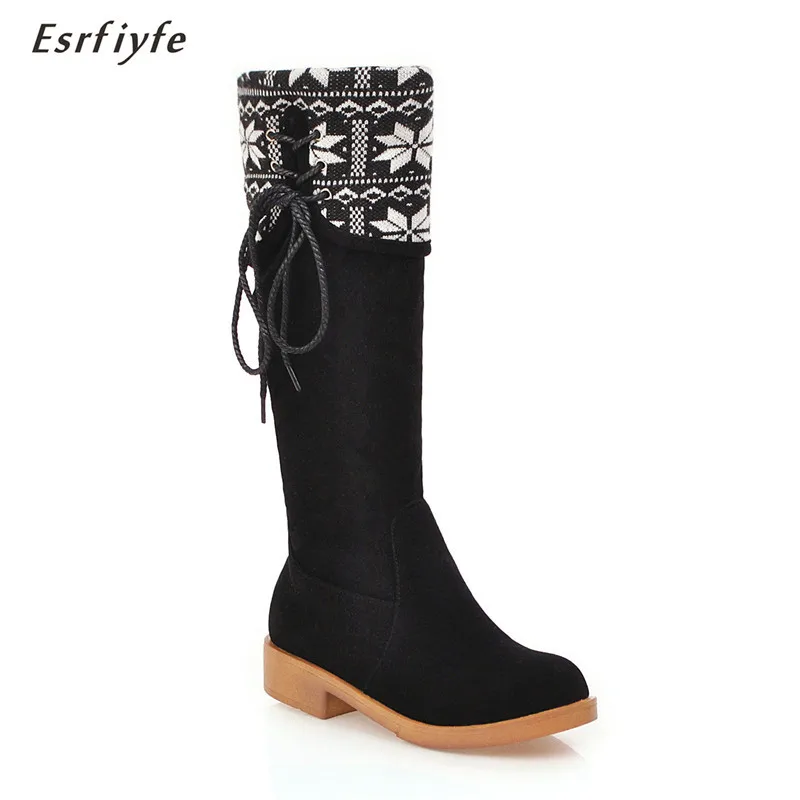 ESRFIYFE 2020 New Spring/Autumn Flock Knee-high Boots Women Side Zip Over Knee Boots Thick Heels Round Toe Women's Boots Shoes