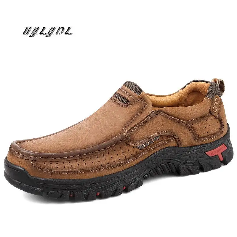 

Genuine Leather Shoes Men Casual Loafers Men High Quality Casual Cowhide Outdoor Walk Hiking Breathable Flats Shoes Size 38-48