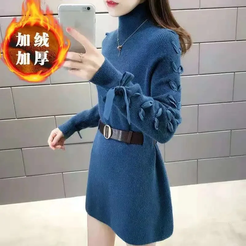 

Женские свитера средней длины, сезон весна-осень 2021, женские свободные вязаные платья в иностранном стиле, бархатный свитер, рубашка, A807