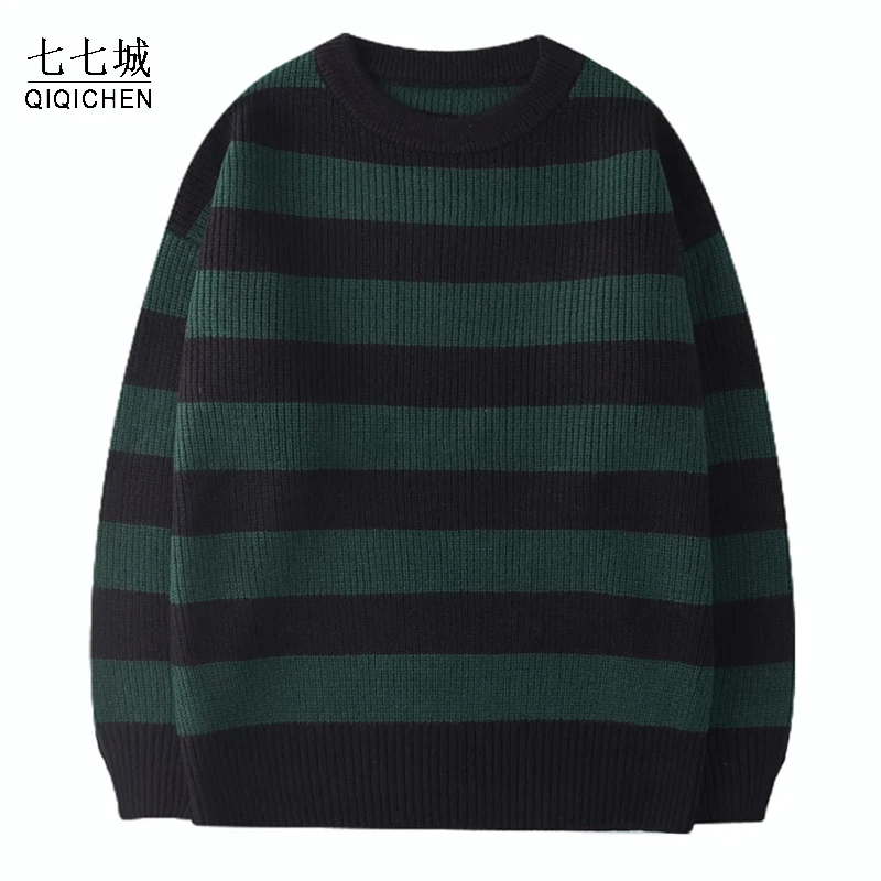 

Striped Sweater Men Women Autumn Korean Japanese Knitting Pullovers Harajuku Streetwear Oversized Causal Sweater Couple 2021