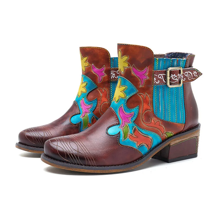 Fashion Women Chelsea Boots Genuine Leather Shoes Woman Bohemian Vintage Slip-on Ankle Boot For Women Casual Spring Winter Shoes (1)