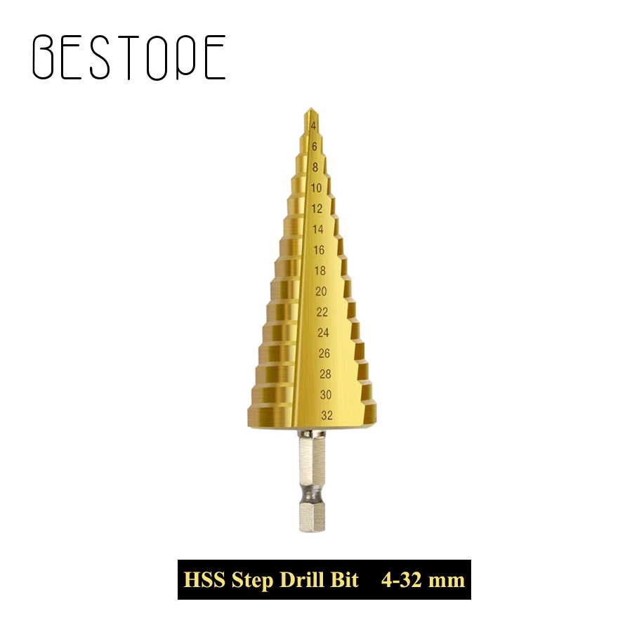 HSS Step Drill Bit metal Step Cone Titanium Coated Metal Hex Taper Drill Bit Cut Tool Set 4-12mm 4-20mm 4-32mm