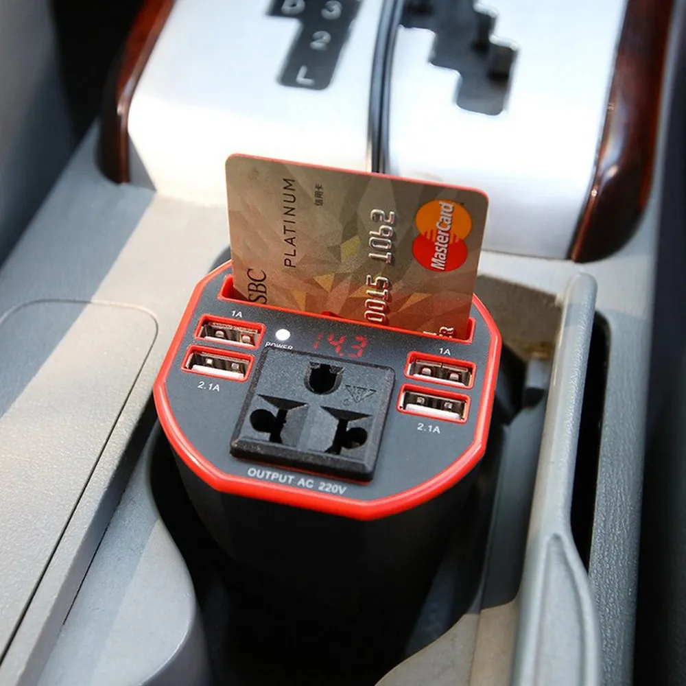Автомобильный инвертор питания 4 USB Инвертор Тип чашки 300 Вт DC12V к AC110V/220 В преобразователь напряжения с картой цифровой дисплей автомобиля инвертор
