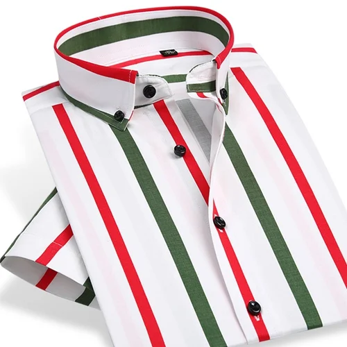 Summer New High Quality Men's Striped Dress Shirt Short Sleeve Office Cotton Slim Fit Fashion Button-down Smart Casual Shirt - Цвет: czcfb5269-46d