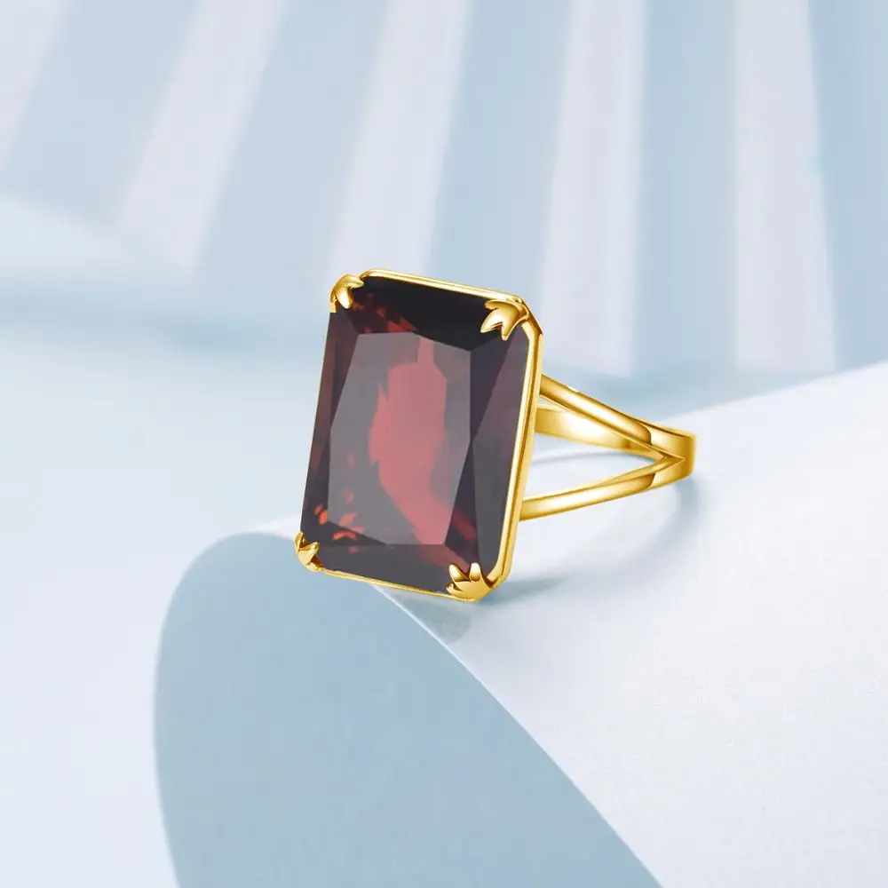 REAL SILVER 925 RING FOR WOMEN 14K GOLD PLATED STERLING JEWELRY LUXURY BRAND TRENDY RED GARNET RINGS BIZUTERIA DAMSKA | Украшения и