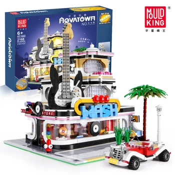 

City Buildings Street View In Blocks Guitar House Bricks Creator Expert Assembly Square With Light Modular Children Toys 16002
