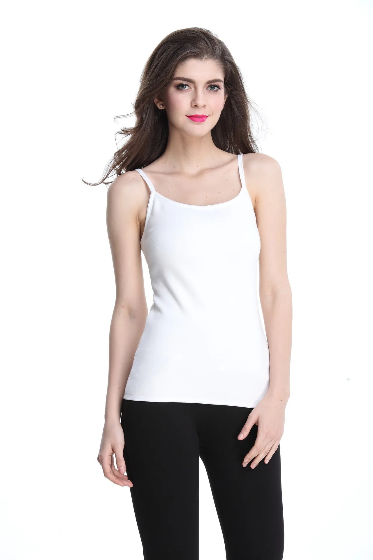Autumn& Winter Warm Cotton Solid Color Camisole Warm Vest Women's plus Velvet Thermal Underwear