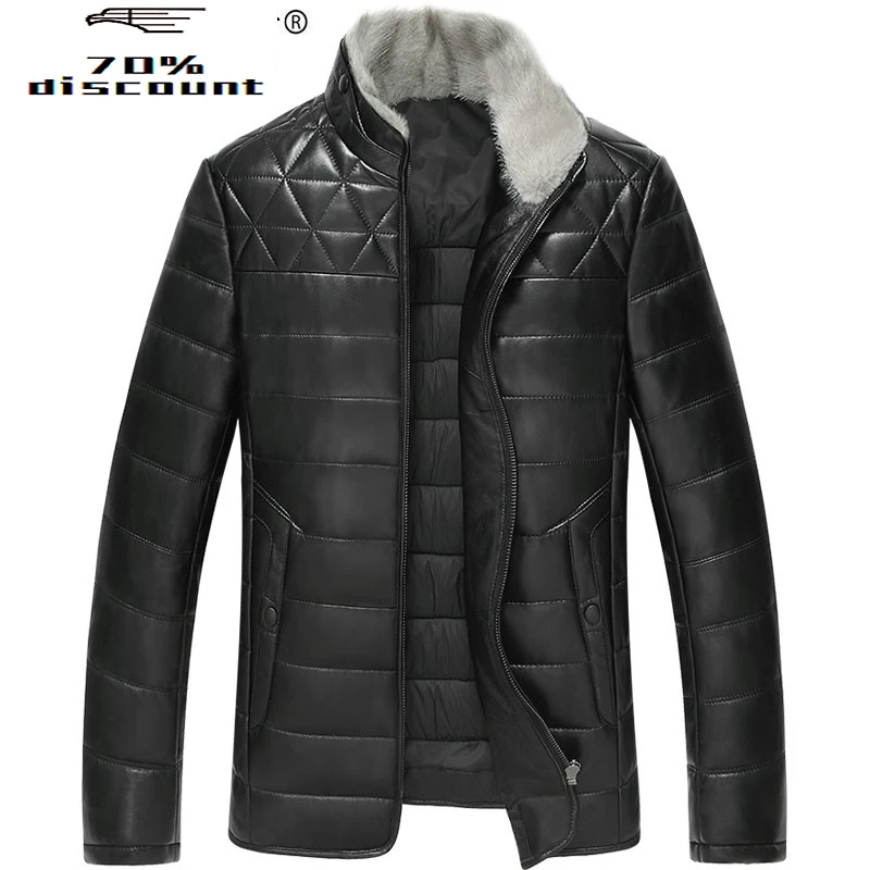 

Genuine Leather Jacket Men Duck Down Jacket Mink Fur Collar Mens Sheepskin Coat Chaqueta Cuero Hombre D-229399 KJ2089