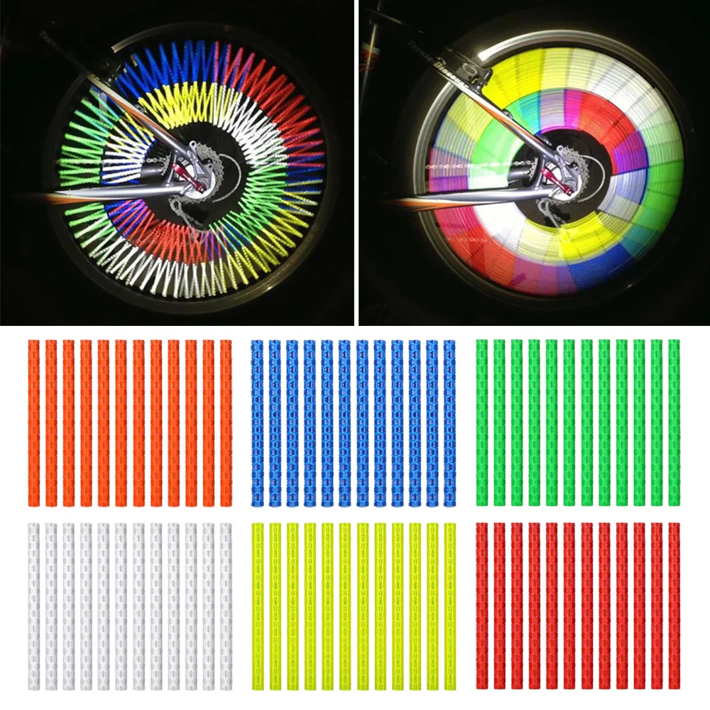 Bicycle Reflective Tube Clip On Lights Wheel Rim Spoke Safety Warning Light Cycling Bike Strip Reflector Sports Accessorie 12Pcs bike accessories