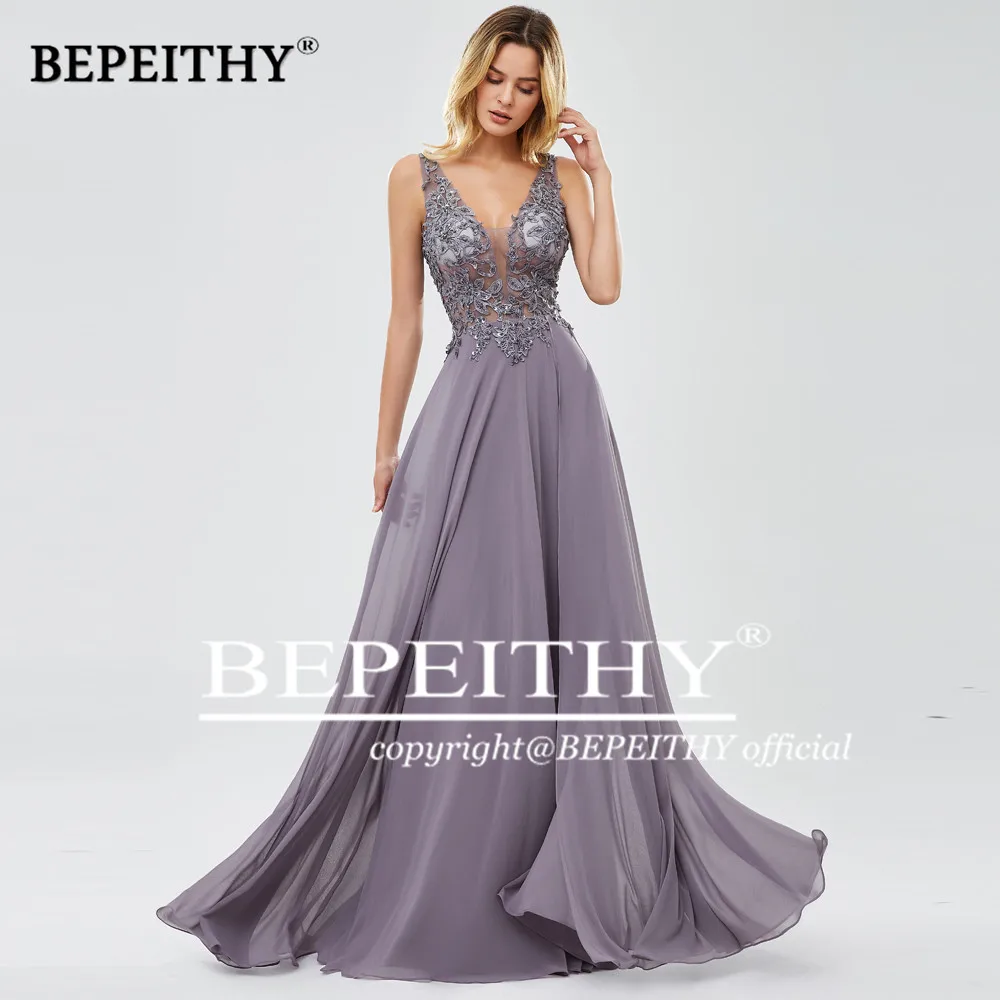 BEPEITHY Vestidos de gala, длинные платья с v-образным вырезом для выпускного вечера,, винтажное шифоновое вечернее платье, новинка