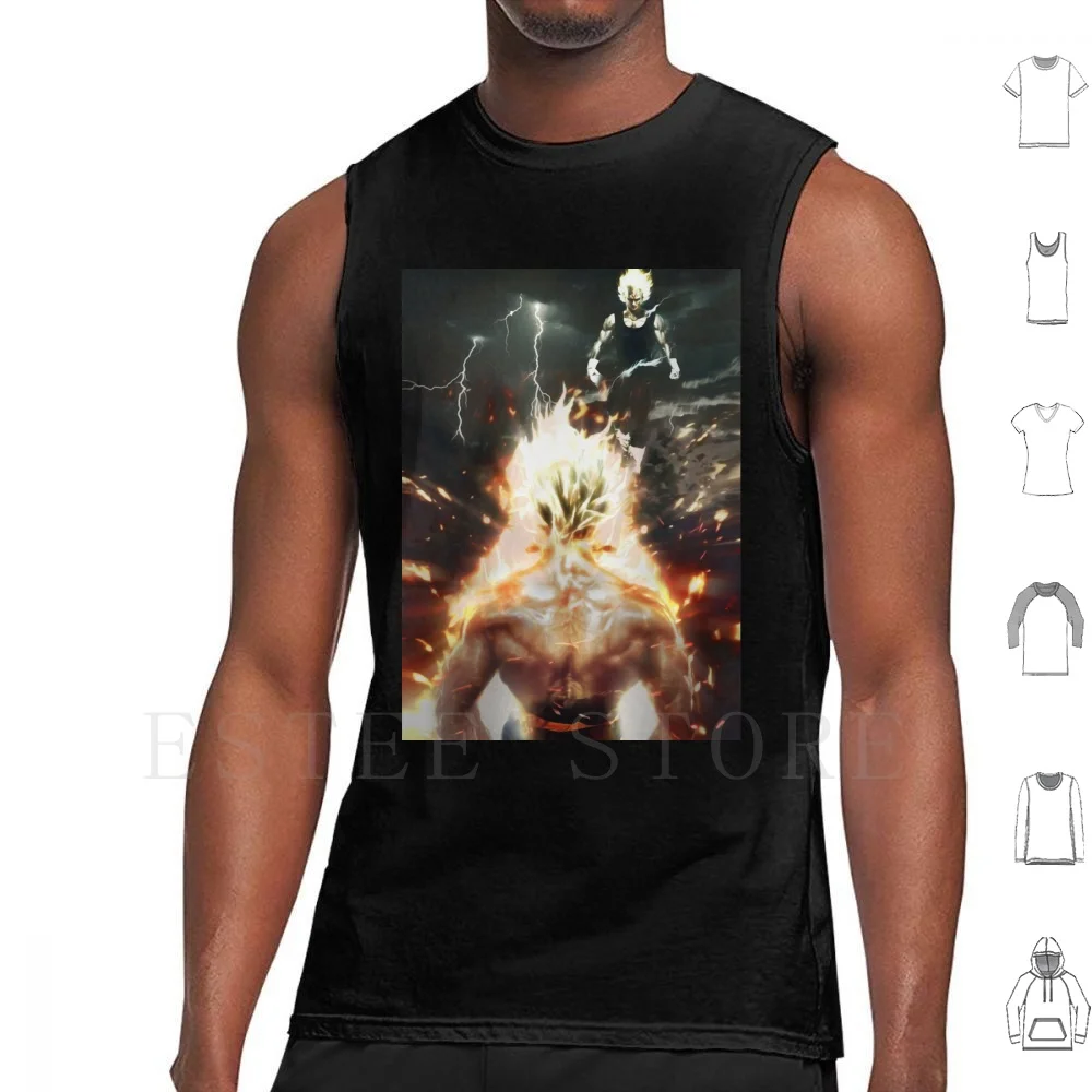 Power Tank Tops Vest Cotton Dbz Anime Fanart Realistico Ssj Super Muscle Back Kakarot
