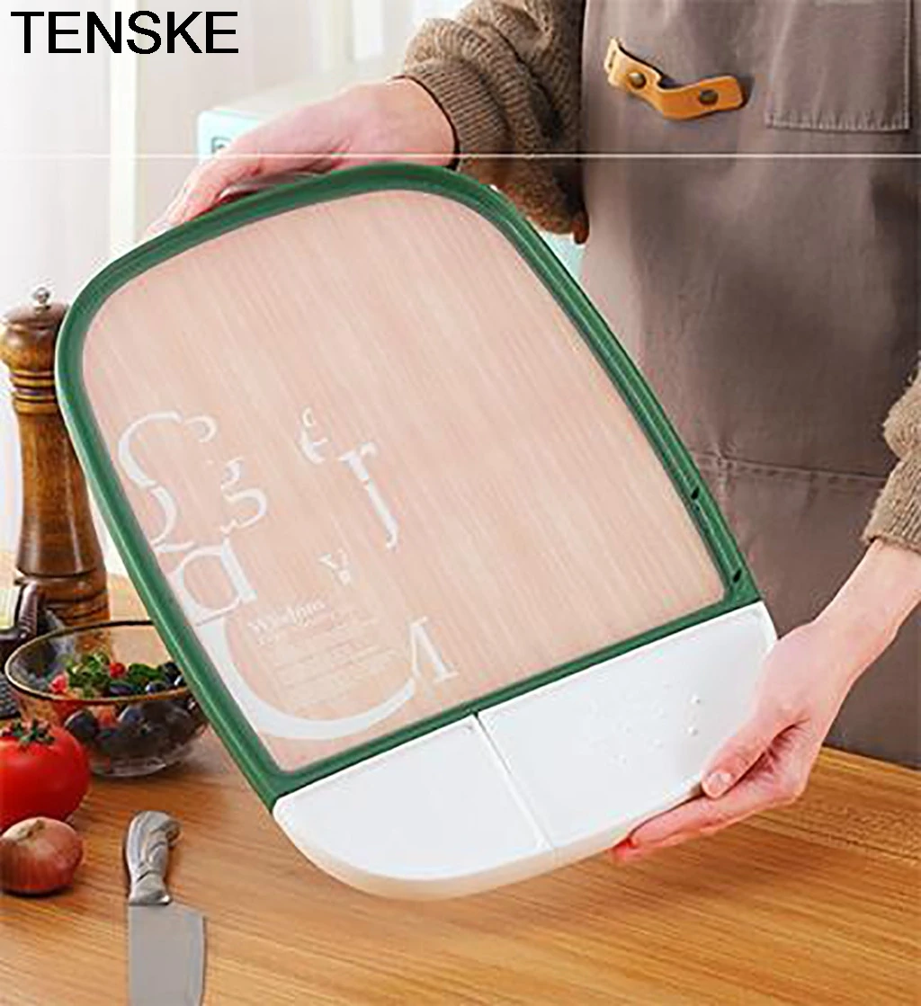 TENSKE Multifunction Double-Sided Cutting Board Anti-Microbial Cut& Drain Double-Sided Rectangle Kitchen Tools Accessories 13Au
