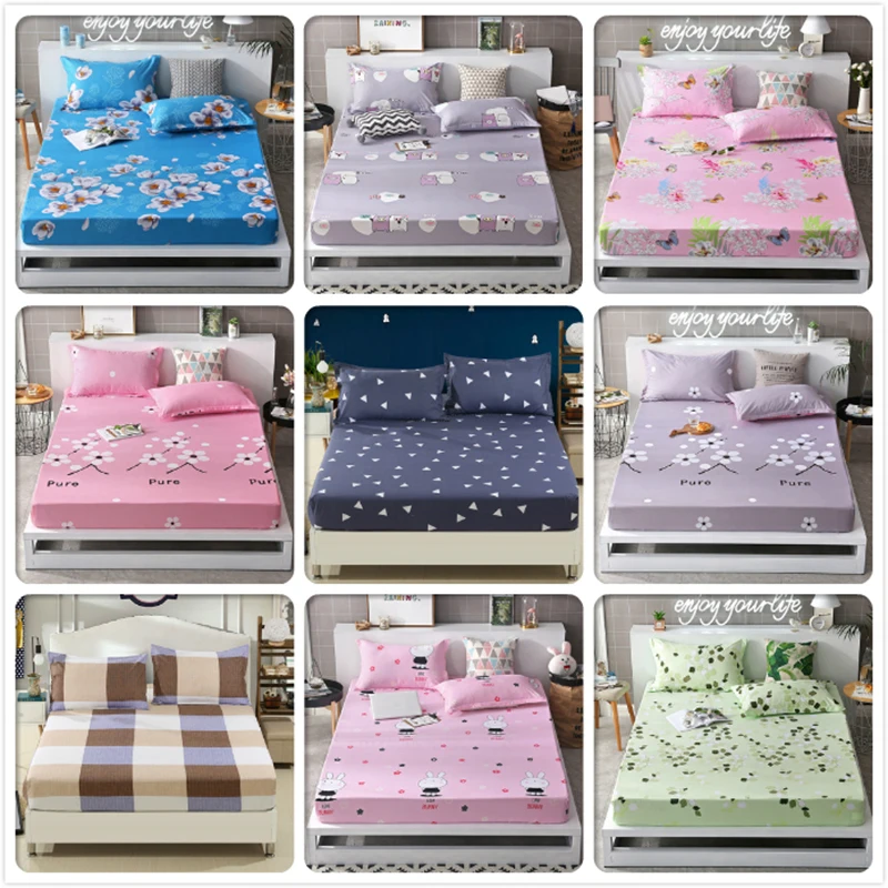 

1pc Fitted Sheet High Quality Mattress Cover 4 Corner With Rubber Elastic Band Adult Kids Child Single Twin Full Double Size Bed