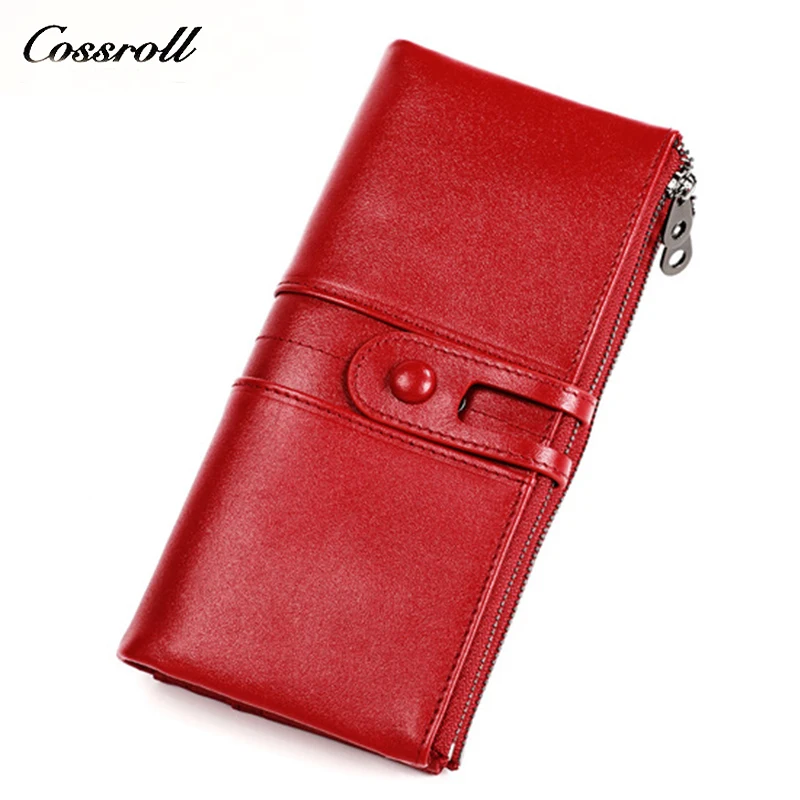 

cossroll Brand RFID ladies wallet long section leather suede leather women's tri-fold wallet multi-function long paragraph purse