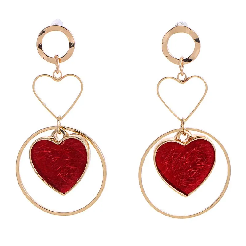 

New Korean Style Red Heart Earrings for Women Wedding Party Gold Heart Pendant Earrings Hanging Jewelry Women's Earrings 2019