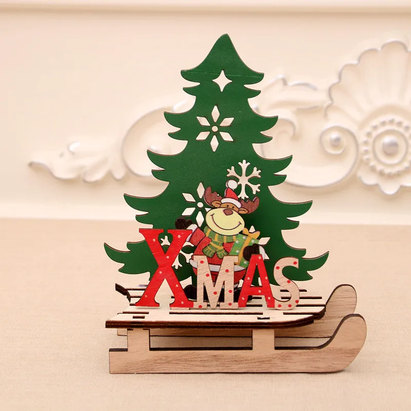 Deer DIY деревянные игрушки для рождественской елки, Рождественская елка, Санки, настольные украшения, собранные головоломки, Санта-Клаус/Снеговик, рождественский подарок для детей - Цвет: Deer