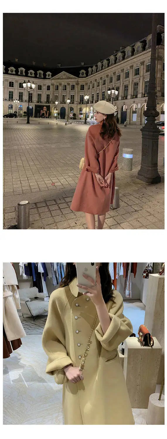 JuneLove New High Grade Double-Sided Woolen Coat In Long Wool Coat Doll Collar Fashion Loose Woolen Coat Women Winter Warm