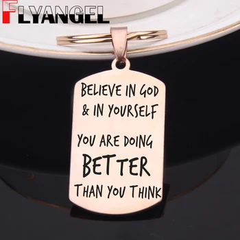 

FLYANGEL Inspire Keyring Engraved Keychain Believe In God In Yourself You Are Doing Better Than You Think Gifts For Friends