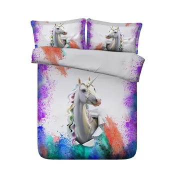 

Home Textile Comforter Bedding Set 3D Unicorn Bedclothes Cartoon Animal Double Size Bedding Duvet Cover Set for Children Bed