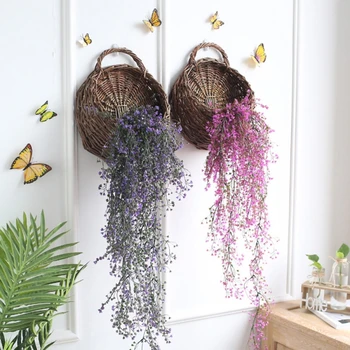 

Hanging Wicker Rattan Flower Basket Wall Mounted Vine Pot Planter Vase Plant Flower Container Basket For Home Garden Decor