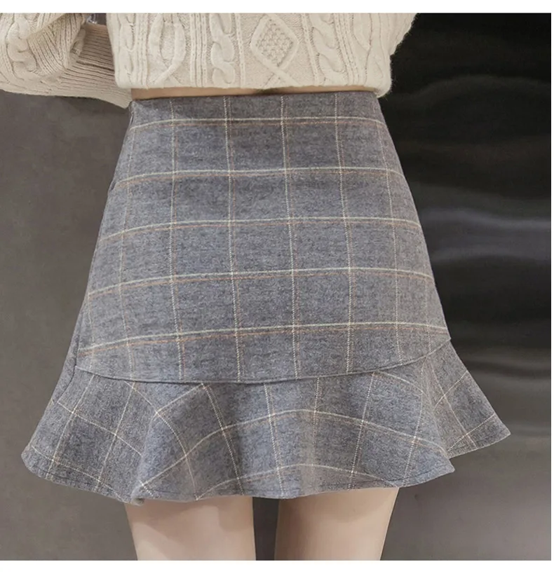 Юбки faldas mujer женские осенне-зимние moda клетчатый гофрированный корейский стиль harajuku Короткие мини Большие размеры ворсистые юбки