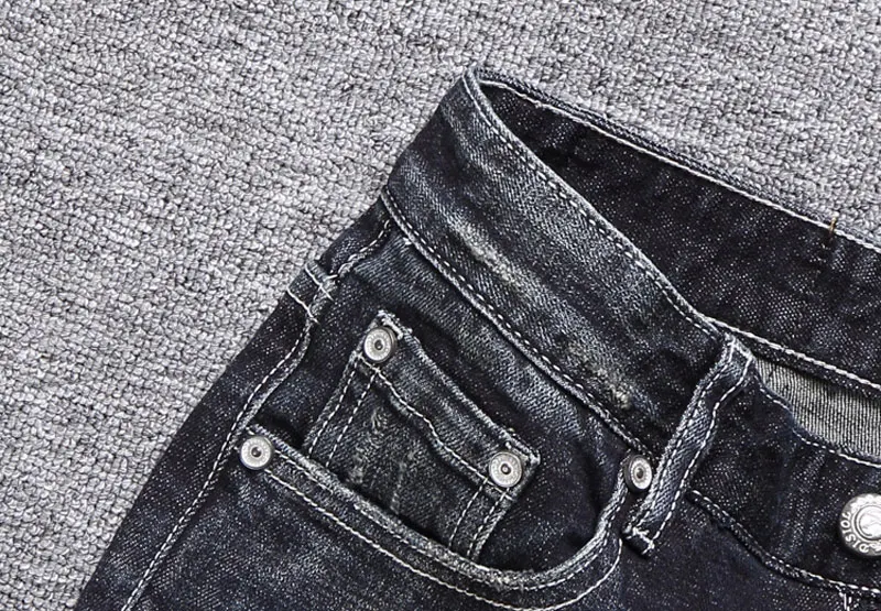 Аппликации стиль дизайнерские мужские джинсы мода уличная синий цвет Slim Fit пуговицы классические джинсы мужские брюки