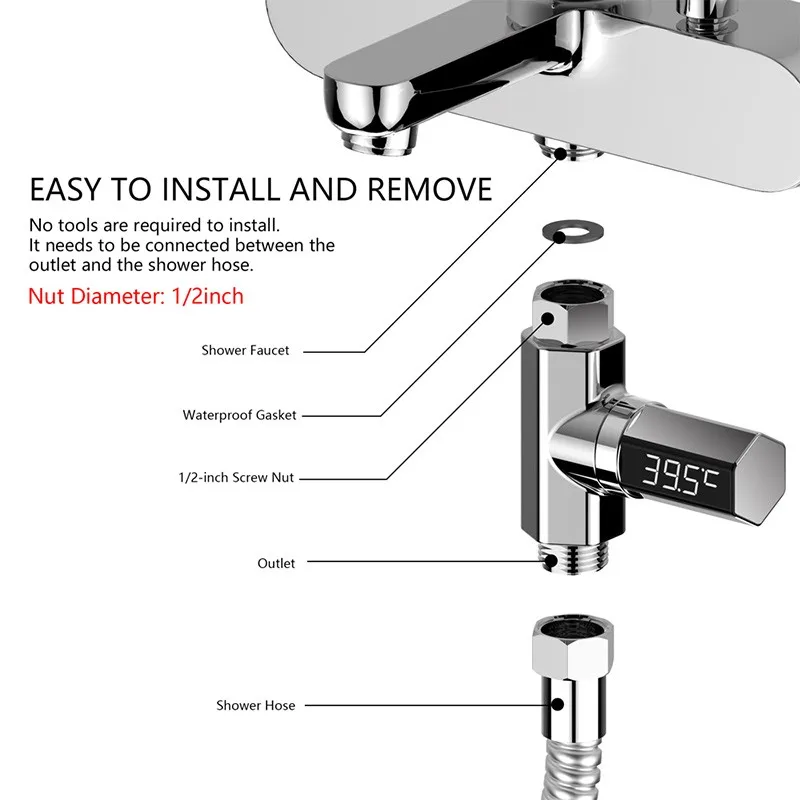Светодиодный термометр для душа, гигрометр, терморегулятор температуры воды, водонепроницаемый датчик видимой температуры воды
