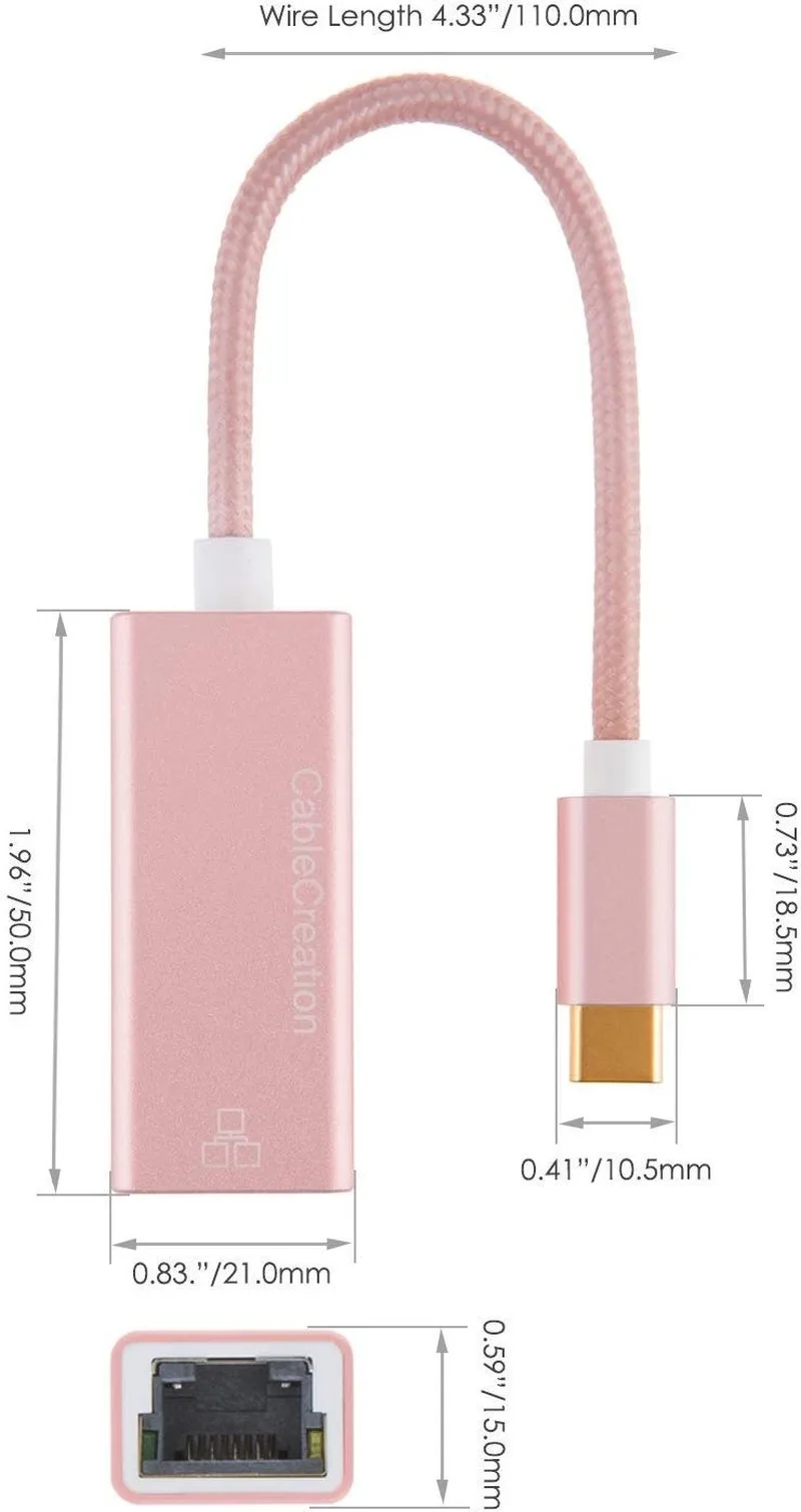 USB-C-адаптер Ethernet, usb type-C-RJ45 Gigabit LAN Сетевой кабель, совместимый с MacBook Pro, Chromebook Pixel