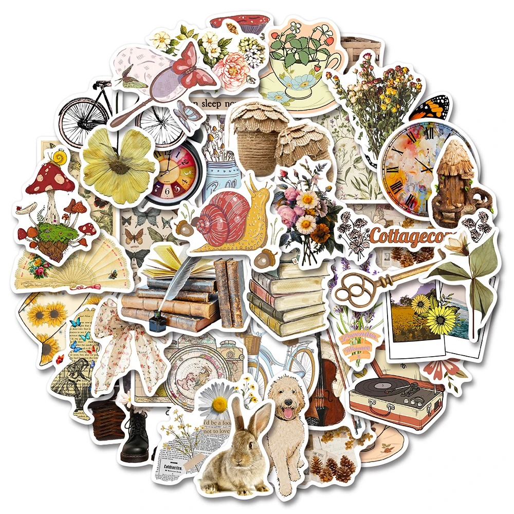  50PCS Vintage Stickers Cute Cottagecore Scrapbooking