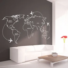 Карта мира самолет вокруг стены наклейки для гостиной домашний фон Искусство декоративные виниловые обои Арт плакат LW354