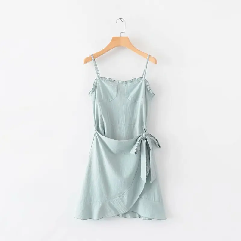 

Europe And America 2019 Summer New Style Slim Fit Slimming Versatile Camisole Lace-up Frilled Dress Wrap Dress Short Skirt Women