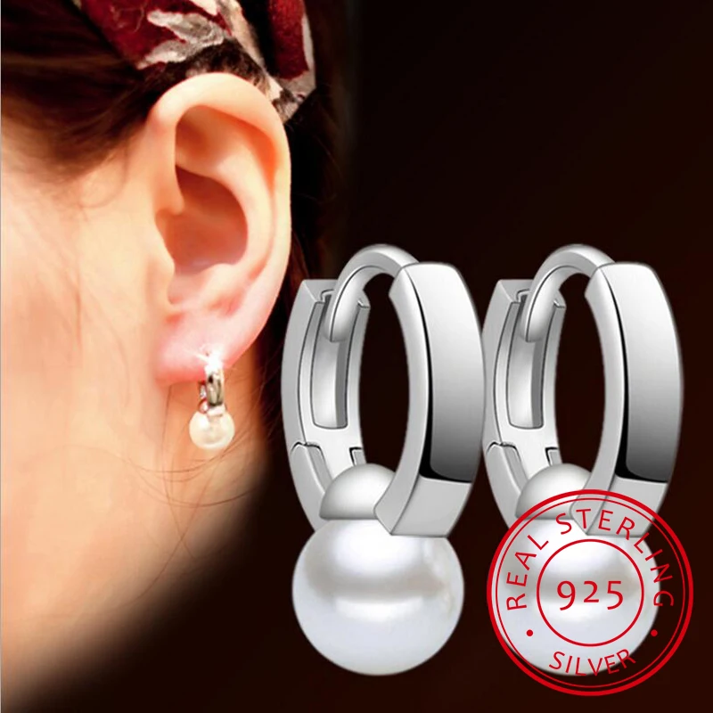 Nowy Marka Moda 925 Znaczek Kolor Srebrny Prawdziwe Perły Luksusowe Hoop Kolczyki Dla Kobiet Brincos Aretes Creole S-E171