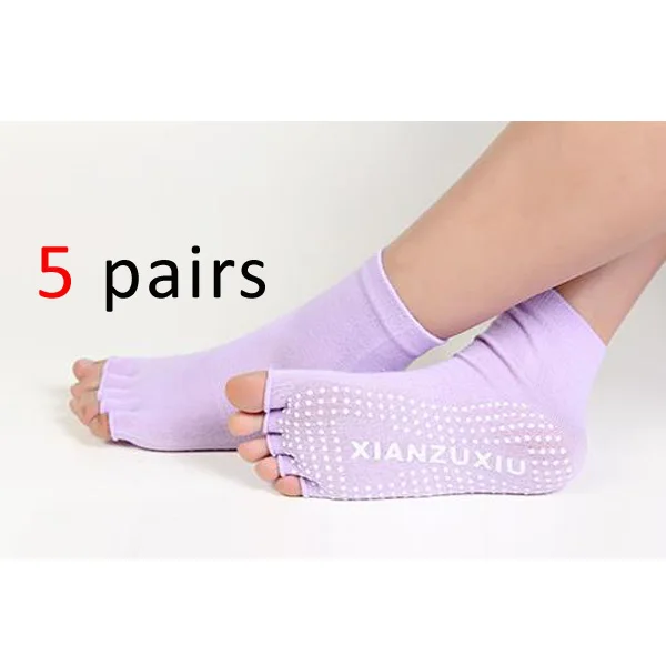 Женские хлопчатобумажные носки с пятью пальцами; нескользящие Дышащие носки с открытыми пальцами; цветные профессиональные классные носки-тапочки; 5 пар/лот - Цвет: 9