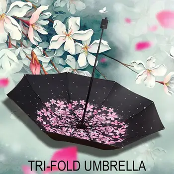 

Sunshade Umbrella Sakura Tri-Folded Rainy Day Internal Printing Courtyard Outdoor Anti-UV Umbrella Umbrella