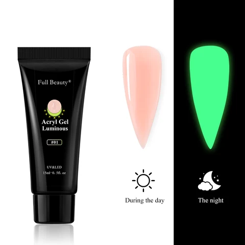 Glowing In Dark Poly UV Extension Gel Luminous Acrygel For Nail Neon Design Reflective Varnishes For Manicure Decor FB1832