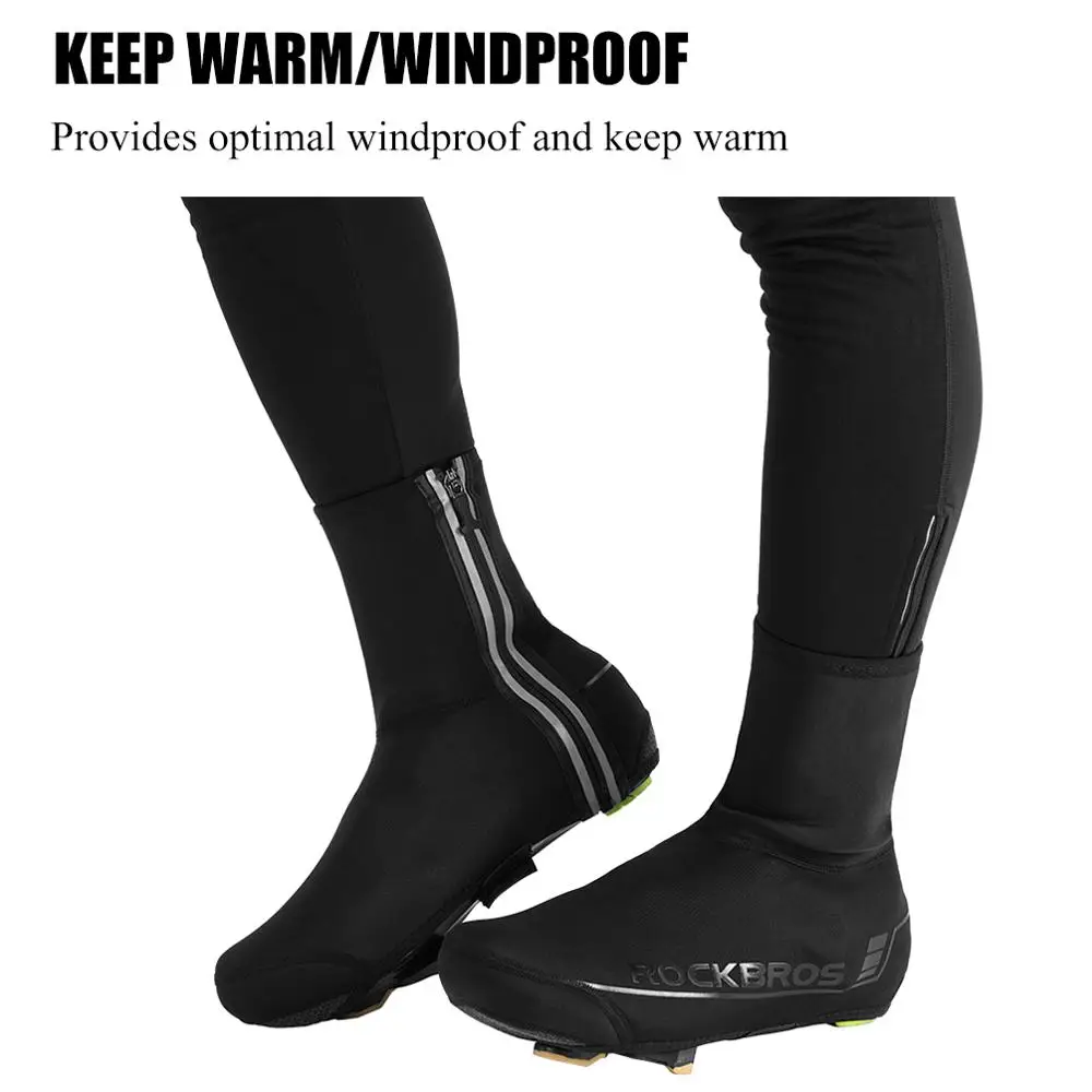 Bicycle Shoe Covers ROCKBROS Winter Cycling Shoe Cover MTB Warmer Overshoes Bike Bicycle Shoes Covers Reflective Windproof Waterproof Protector