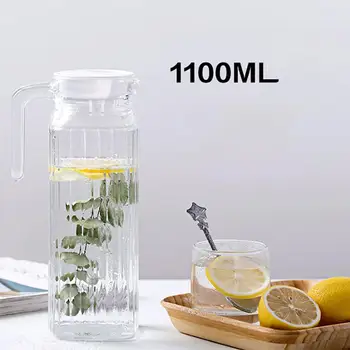 

1100ML Glass Water Bottle Jar Kettle Transparent Large Capacity Heat Resistant Water Pot With Handle Teapot