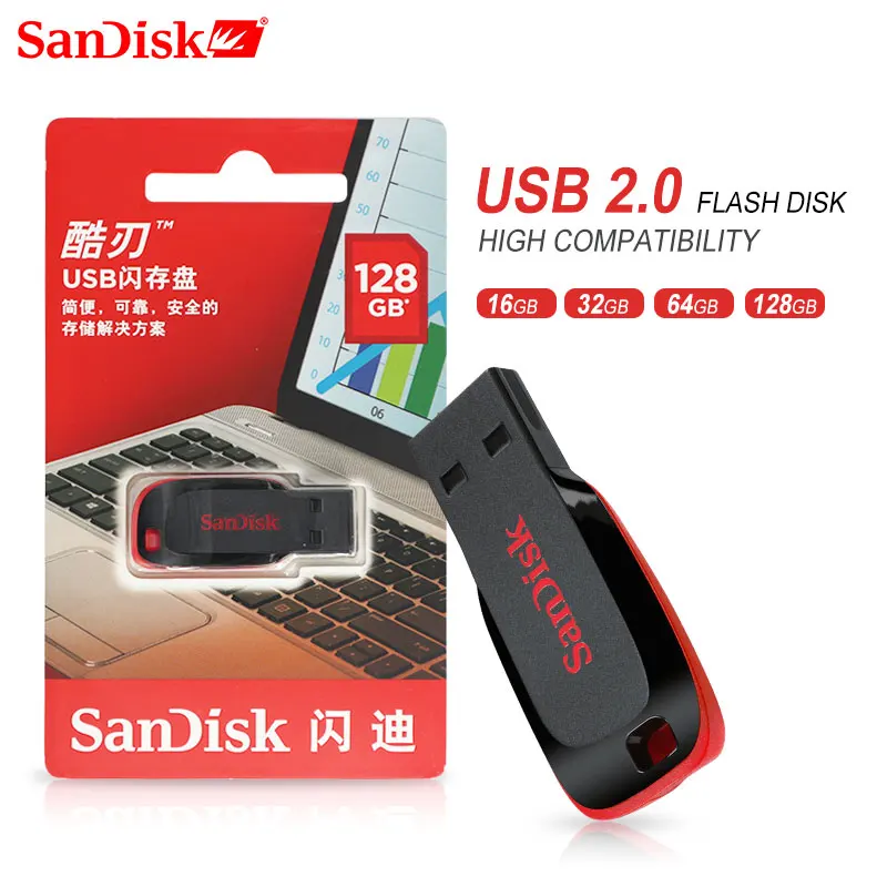USB флеш-накопитель SanDisk CRUZER BLADE CZ50 USB 2,0 128 г 64 г 32 г 16 г 8 г 4 г мини-накопитель Флешка поддержка официальной проверки