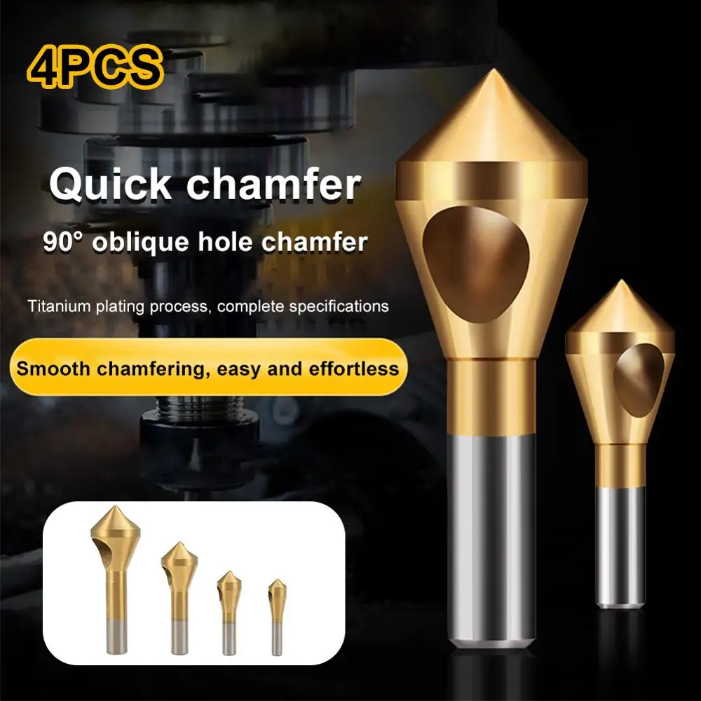 

4pcs Countersink Chamfer Tool Titanium Coated Countersink Deburring Center Stepped Metal Drill Bits Expanding Chamfering Tools
