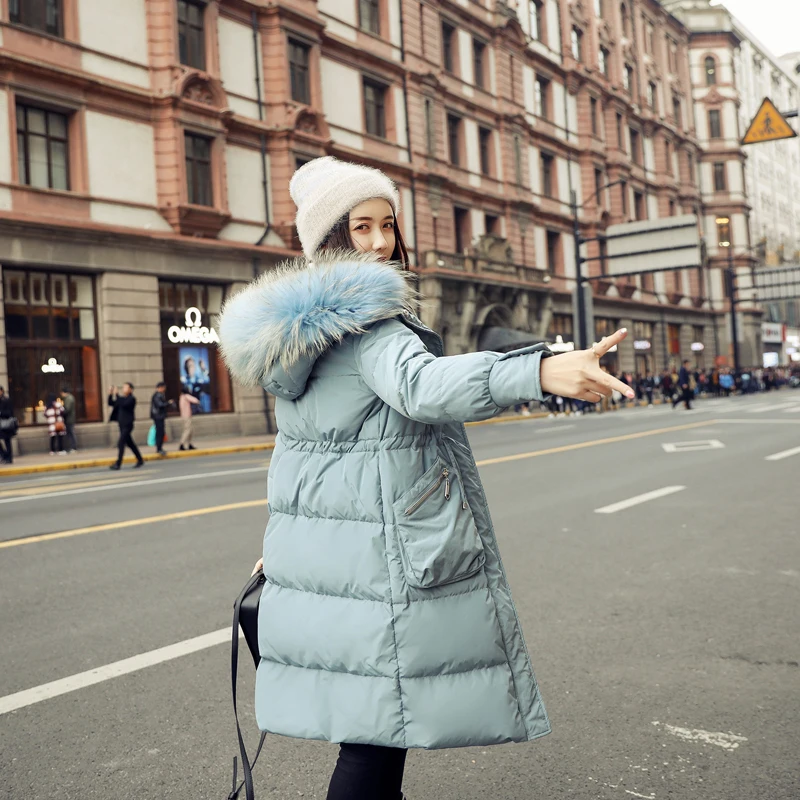 KMETRAM/зимнее пальто для женщин с воротником из натурального меха енота, модный пуховик для женщин, теплые корейские длинные куртки, парки Mujer MY4469