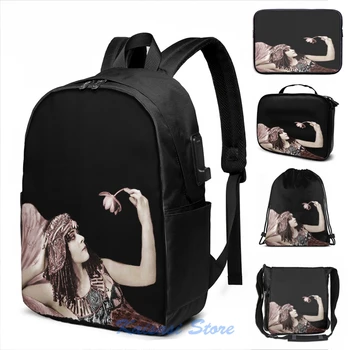 

Funny Graphic print Theda Bara Cleopatra with Flower USB Charge Backpack men School bags Women bag Travel laptop bag